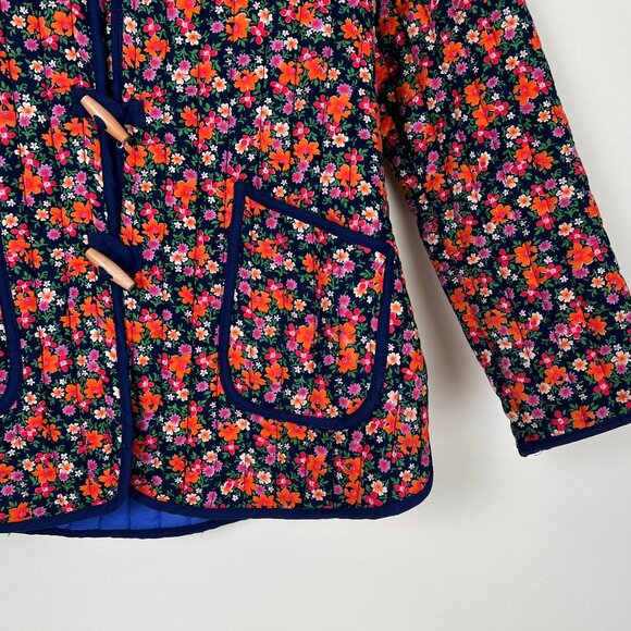 Vintage Quilted Floral Print Toggle Duffle Pea Coat Barn Puffer Jacket 60s 70s - Picture 6 of 11
